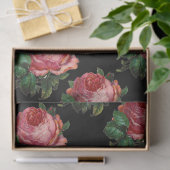 MOOIE ROZE ROZEN, zwarte bloemen Tissuepapier (Geschenk)