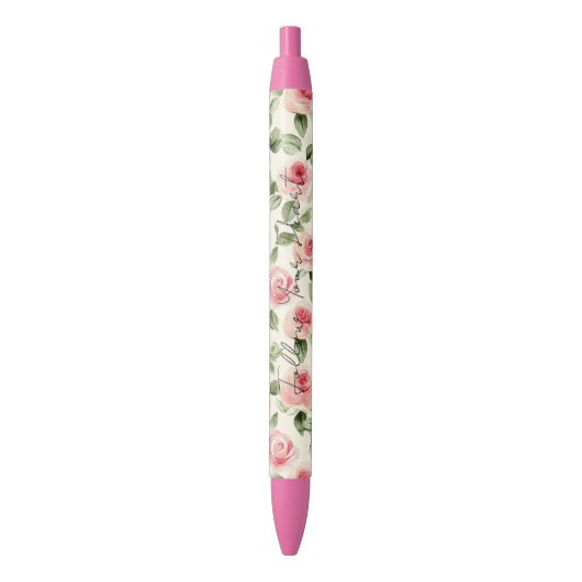 Mooie Roze Rozen Zwarte Inkt Pen (Voorkant Verticaal)