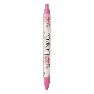 Mooie Roze Rozen Zwarte Inkt Pen