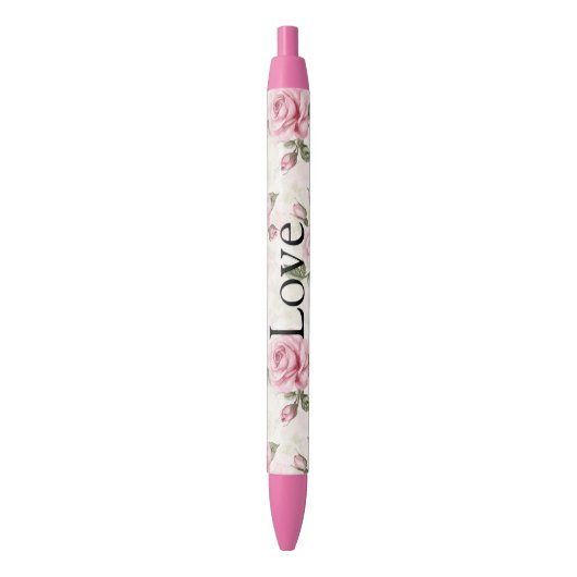 Mooie Roze Rozen Zwarte Inkt Pen (Voorkant Verticaal)