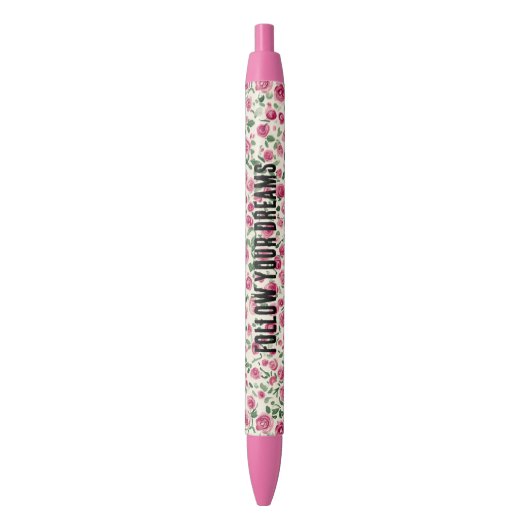 Mooie Roze Rozen Zwarte Inkt Pen (Voorkant Verticaal)