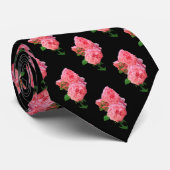 MOOIE ROZE ROZENBLOEMEN SOMBERE ZWARTE STROPDAS (Opgerold)