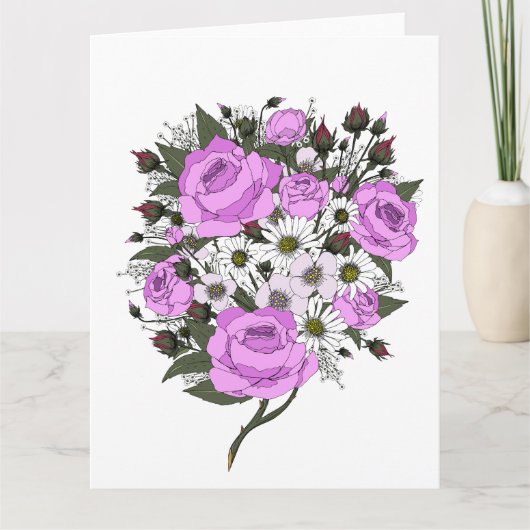 Mooie roze rozenboeket kaart (Voorkant)