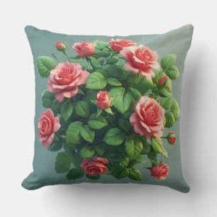Mooie Roze Rozenboeket Met Weelderige Groene Blade Kussen
