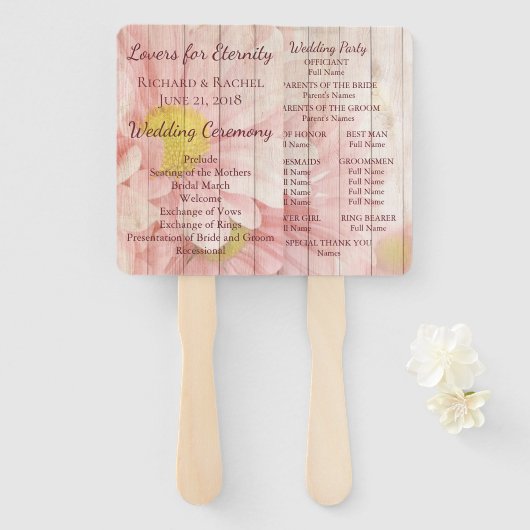 Mooie roze rustieke bloemen bruiloft programma handwaaier (Voorkant en achterkant)