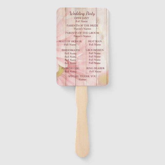 Mooie roze rustieke bloemen bruiloft programma handwaaier (Achterkant)