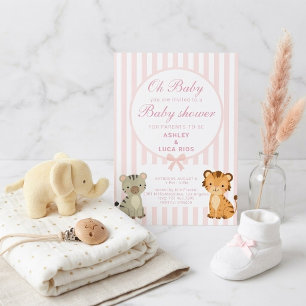 Mooie Roze Safari Dieren Baby Shower Uitnodiging