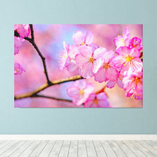 Mooie roze Sakura-bloemen in de lente Canvas Afdruk (Insitu (Houten vloer))
