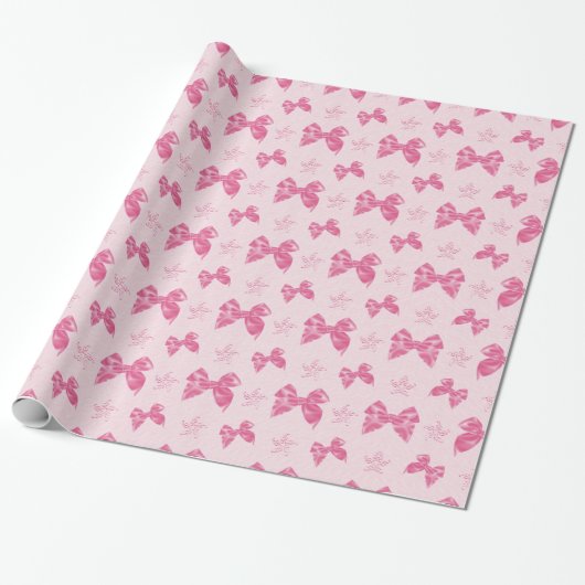 Mooie Roze Satijnen Strikken Cadeaupapier (Uitgerold)