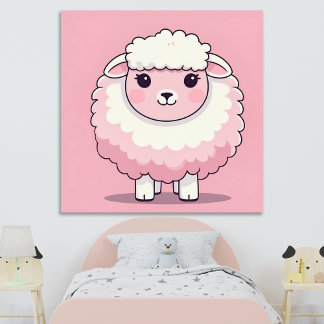 Mooie Roze Schaap Nursery Muur Kunst Print Poster