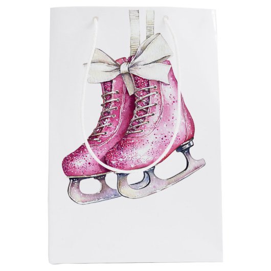 Mooie Roze Schaatsen Kerst Medium Cadeauzakje (Voorkant)