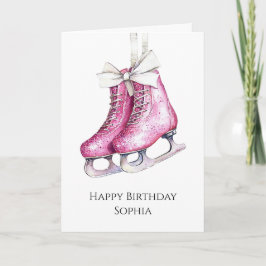 Mooie Roze Schaatsen Verjaardag Kaart