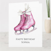 Mooie Roze Schaatsen Verjaardag Kaart (Voorkant)