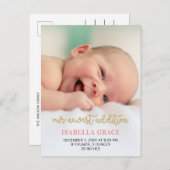 Mooie Roze Scriptie Foto Geboorteaankondiging Baby Aankondigingskaart (Voorkant / Achterkant)