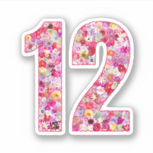 Mooie Roze Sierlijke Botanische Bloemige Nummer 12 Sticker