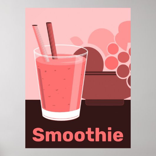 Mooie Roze Smoothie Glas & Vruchten Poster (Voorkant)