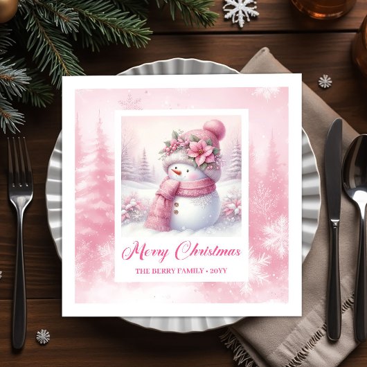 Mooie Roze Sneeuwman Kerst Scene Servetten Kindere