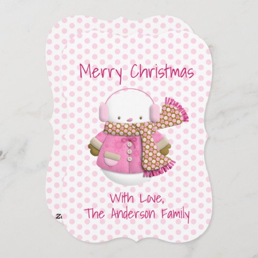 Mooie Roze Sneeuwman Kerstkaart (Voorkant / Achterkant)