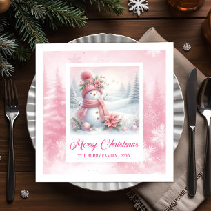 Mooie Roze Sneeuwman Winter Scene Kerstmisknapdoek Servet