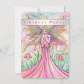 Mooie Roze Sprookjesmeisjes Verjaardag Uitnodiging (Achterkant)