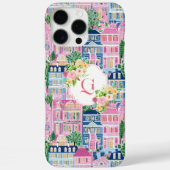 Mooie Roze Stadsgezicht | Bloemige Initiële Monogr Case-Mate iPhone Case (Achterkant)