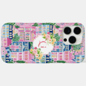 Mooie Roze Stadsgezicht | Bloemige Initiële Monogr Case-Mate iPhone Case (Achterkant (horizontaal))