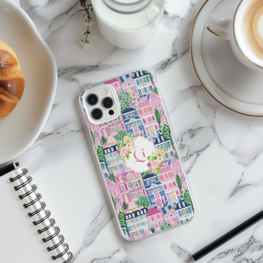 Mooie Roze Stadsgezicht | Bloemige Initiële Monogr Case-Mate iPhone Case
