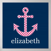 Mooie Roze Stip Anker met Marineblauwe Aangepaste  Poster (Voorkant)
