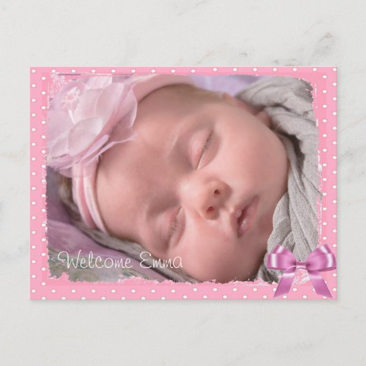 Mooie Roze Stippen Baby Geboorte Aankondiging (Voorkant)