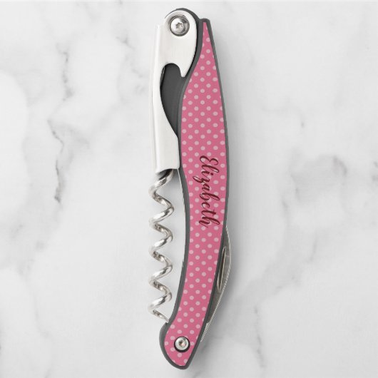 Mooie roze stippen kurkentrekker (Voorkant)