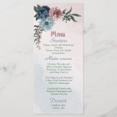 Mooie roze, stoffige blauw navy bloemen groen menu (Voorkant)