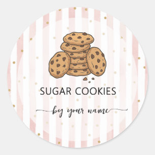 Mooie roze strepen Sugar cookies Bakkerij Ronde Sticker