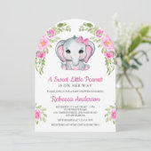 Mooie Roze Strik Bloemachtige Olifant Baby Shower Kaart (Staand voorkant)