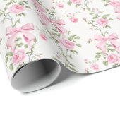 Mooie Roze Strik Bloemige Coquette  Cadeaupapier (Rol Hoek)