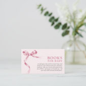 Mooie Roze Strik Boek Verzoek Baby Shower Informatiekaartje (Staand voorkant)