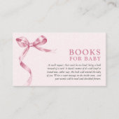 Mooie Roze Strik Boek Verzoek Baby Shower Informatiekaartje (Voorkant)