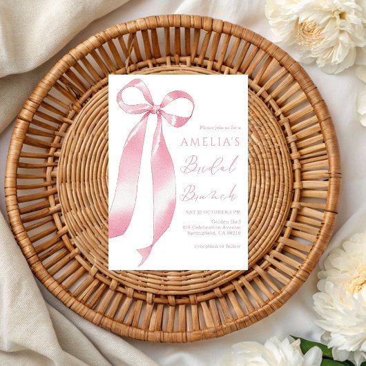 Mooie roze strik Brunch Bruidsuitnodiging Kaart