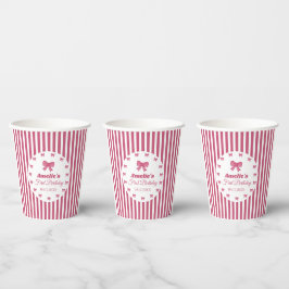Mooie Roze Strik Eerste Verjaardag Papieren Bekers