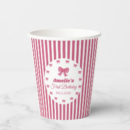 Mooie Roze Strik Eerste Verjaardag Papieren Bekers