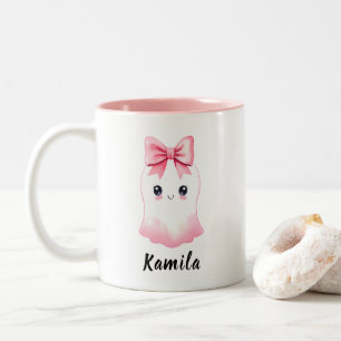 Mooie Roze Strik Geest Meisje Gepersonaliseerde Na Tweekleurige Koffiemok