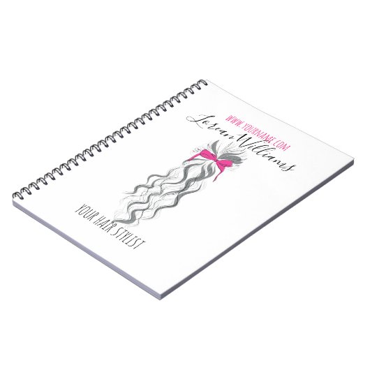 Mooie Roze Strik Grijze en Witte Vlecht Haarstylin Notitieboek (Linkerzijde)