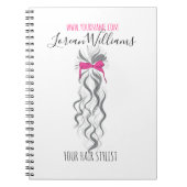 Mooie Roze Strik Grijze en Witte Vlecht Haarstylin Notitieboek (Voorkant)