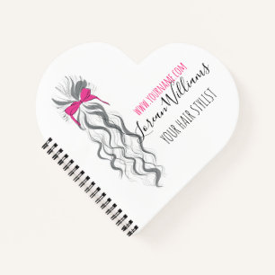 Mooie Roze Strik Grijze en Witte Vlecht Haarstylin Notitieboek