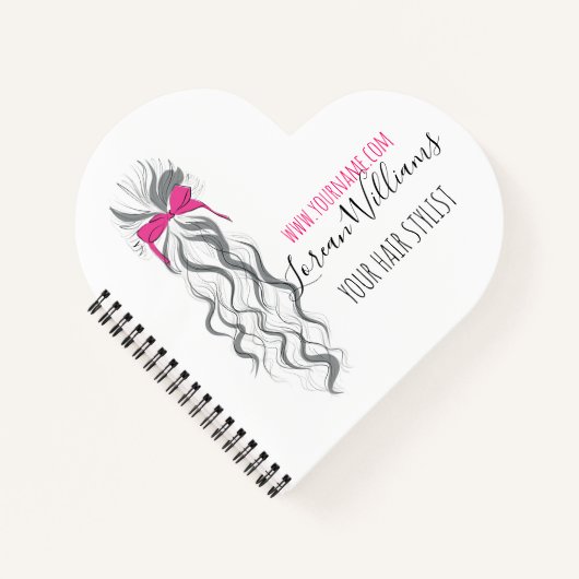 Mooie Roze Strik Grijze en Witte Vlecht Haarstylin Notitieboek (Voorkant)