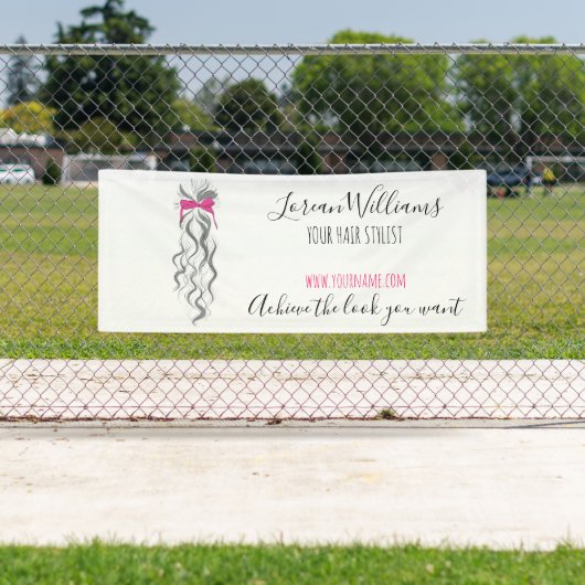 Mooie Roze Strik Grijze en Witte Vlecht Haarstylin Spandoek (Insitu)