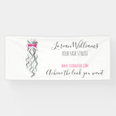 Mooie Roze Strik Grijze en Witte Vlecht Haarstylin Spandoek (Horizontaal)