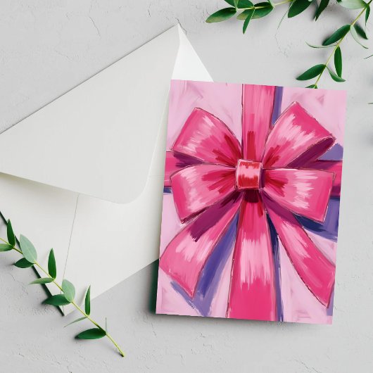 Mooie Roze Strik Lint Waterverf Kaart