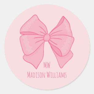 Mooie Roze Strik Meisjes Initiaal en Naam Ronde Sticker