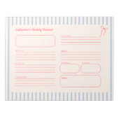 Mooie Roze Strik Roze Gestreepte Weekplanner Notitieblok (Voorkant)