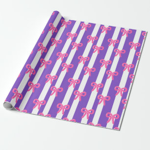 Mooie Roze Strik Roze Streep Patroon Meisjesachtig Cadeaupapier